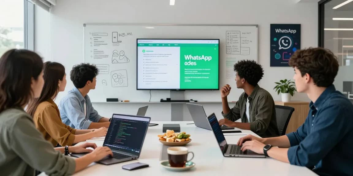 Collaborative team working on WhatsApp下載 updates in a modern office environment.