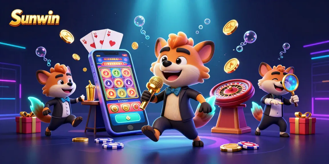 Sunwin hyenas host a lively casino scene filled with games, laughter, and vibrant energy.