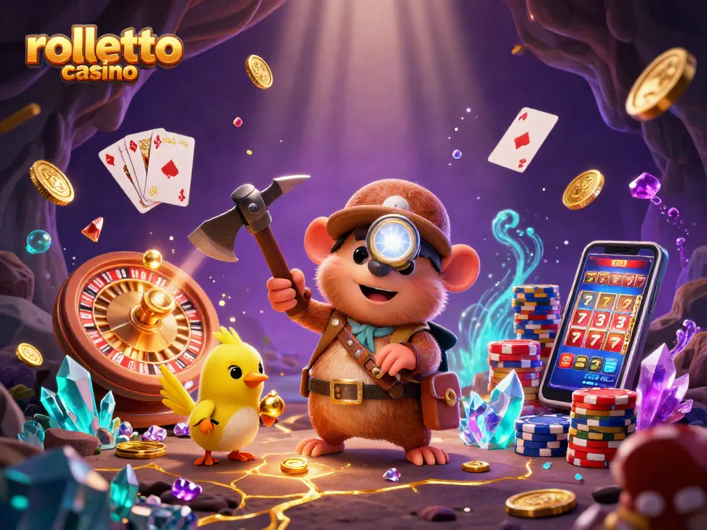 Experience the excitement of rolletto casino with a treasure hunter mole and gems in action!