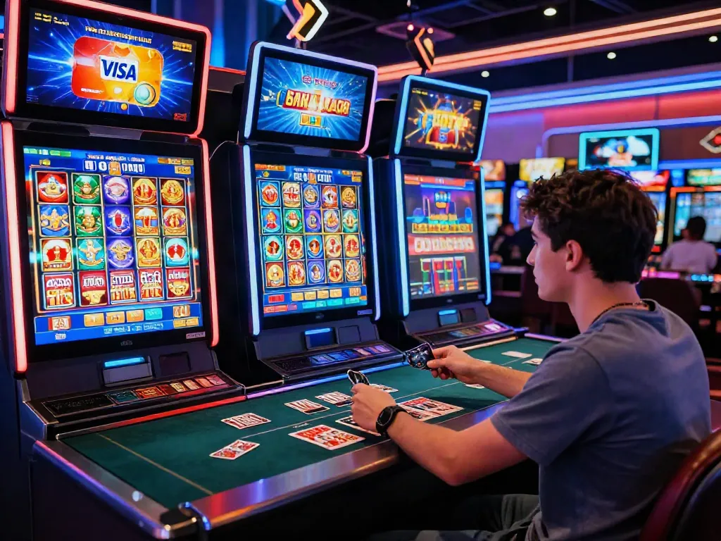 Engaged player exploring credit card casinos UK with dynamic visuals and payment options.
