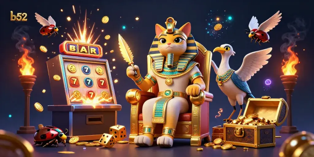 Experience the vibrant world of b52club with a thrilling jackpot scene featuring characters and gaming elements.