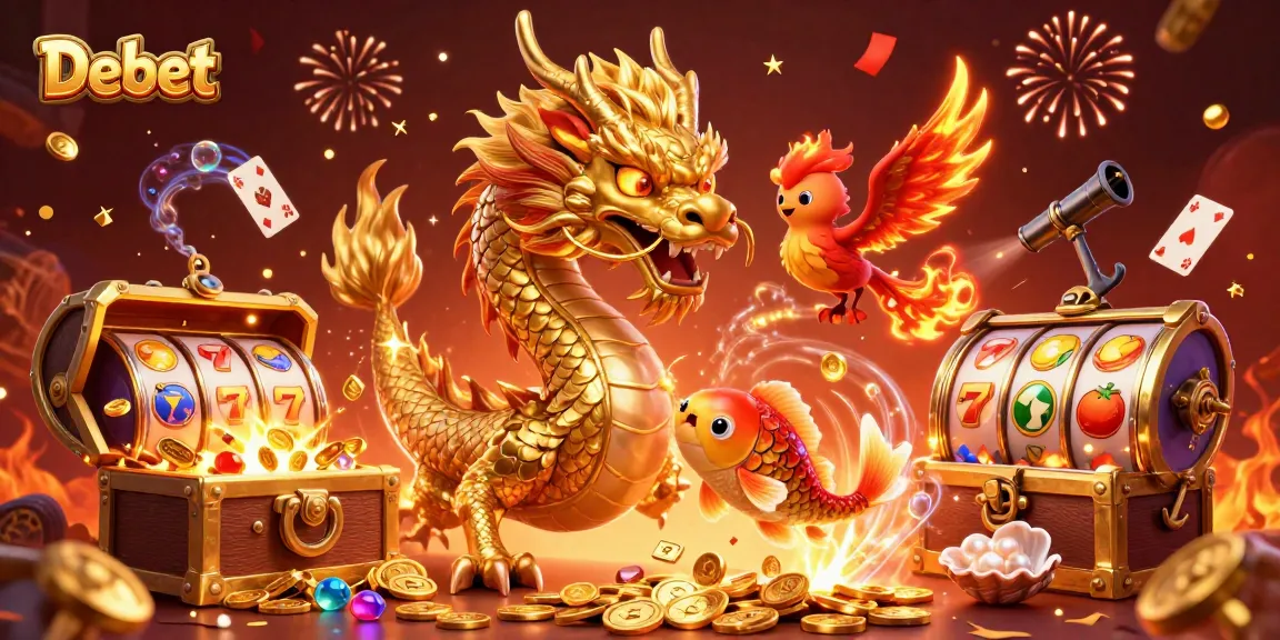 Join Debet's thrilling gaming adventure with a golden dragon, phoenix, and interactive elements.