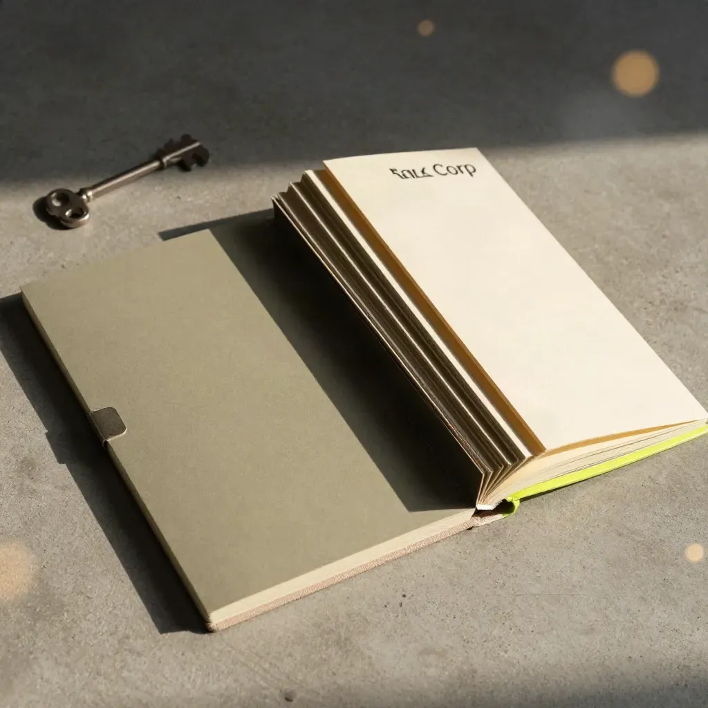 Overhead flatlay of fanned topic cards, tab dividers, and notebook spine on concrete.