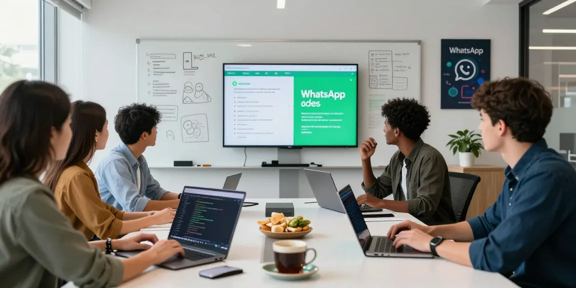 Collaborative team working on WhatsApp下載 updates in a modern office environment.