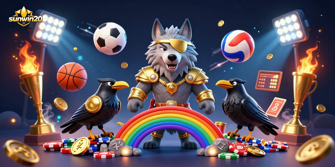 Experience the thrill of betting with sunwin20 in this vibrant digital illustration featuring Norse-inspired characters and dynamic sports elements.
