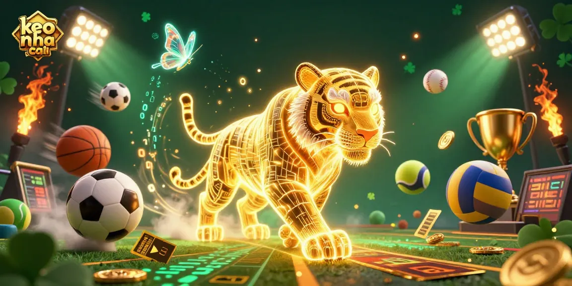 Experience the excitement of keo nha cai in a vibrant digital casino scene with dynamic sports elements.