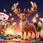 Experience thrilling slots and games with m98 in this vibrant 3D casino scene.