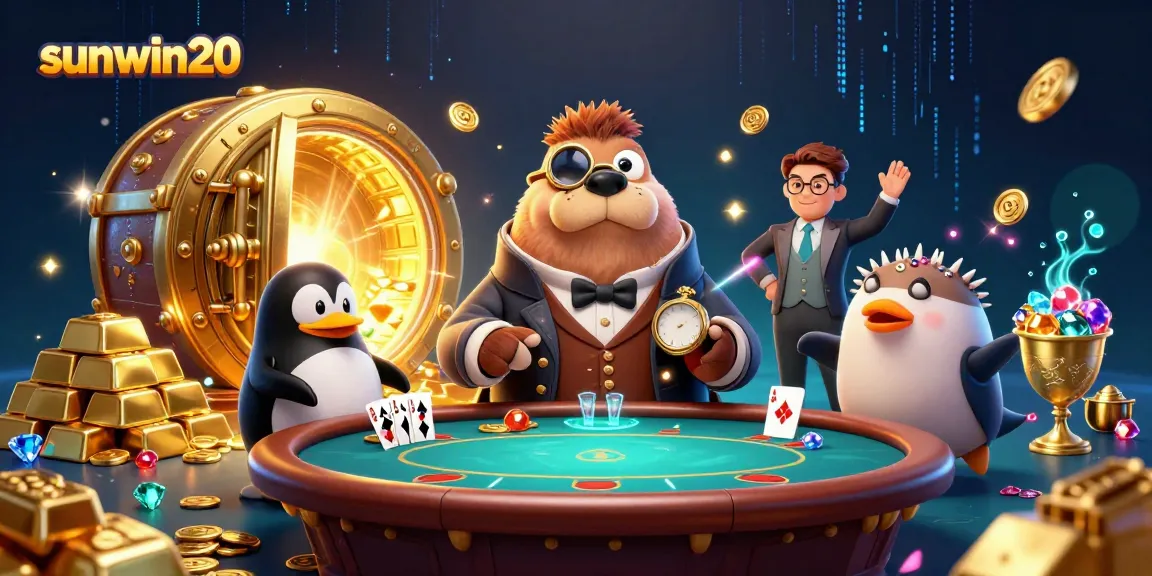 Experience thrilling poker action at sunwin20 with a walrus and daring pufferfish at an underwater table.