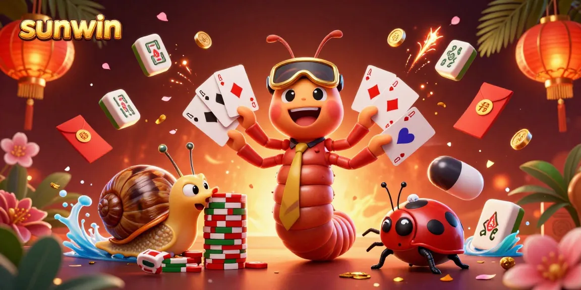 Engage in thrilling gameplay at Sunwin, featuring a lively scene of cartoon characters dealing cards with excitement.